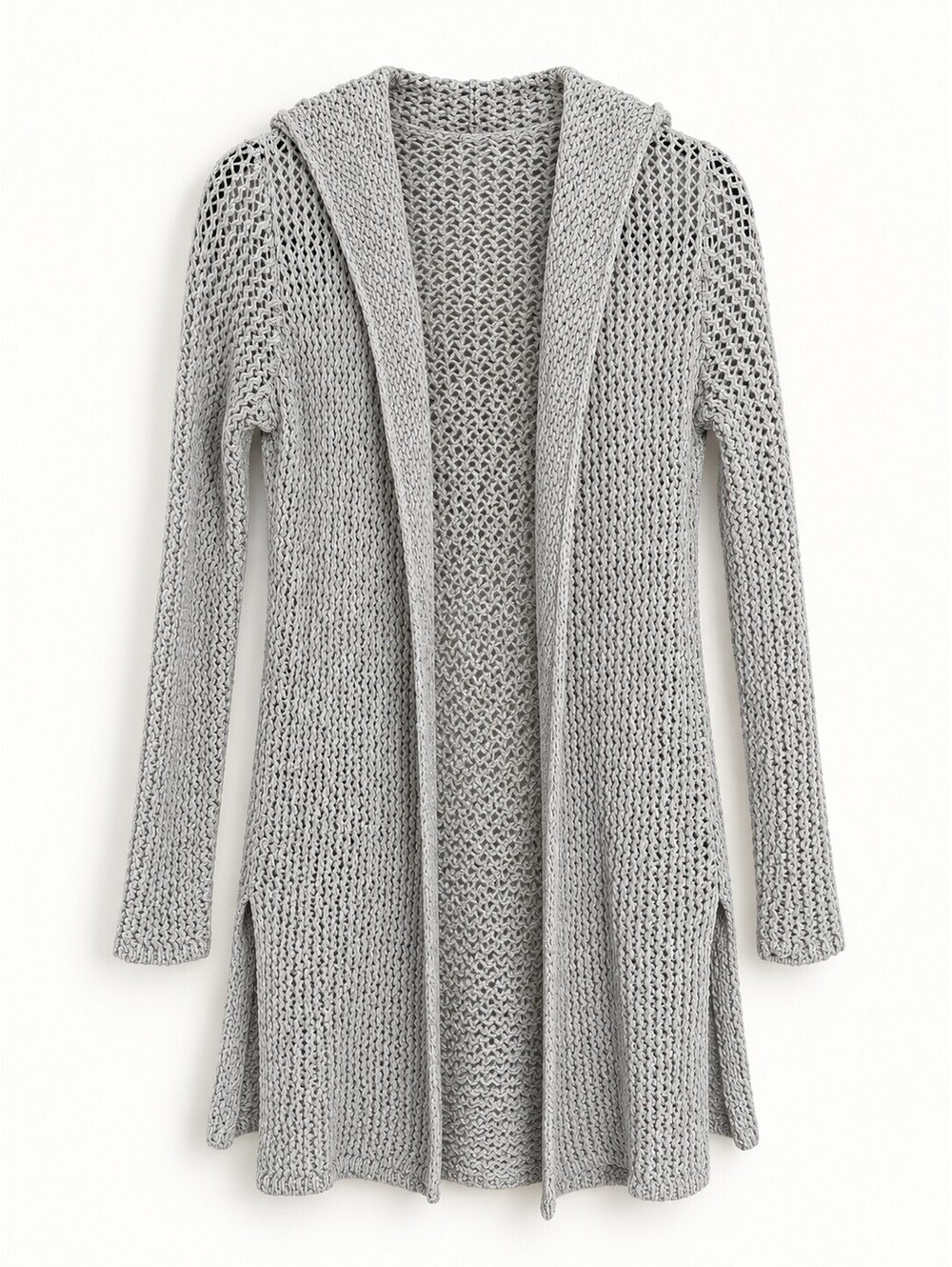 James Perse Hooded Open Knit Cardigan Women 1 S Gray Cotton Linen
